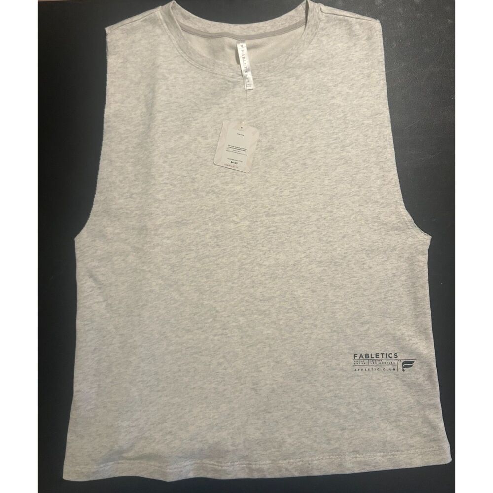 NWT Fabletics Muscle Tank Top Terry Women's Size Medium Soft Grey Heather